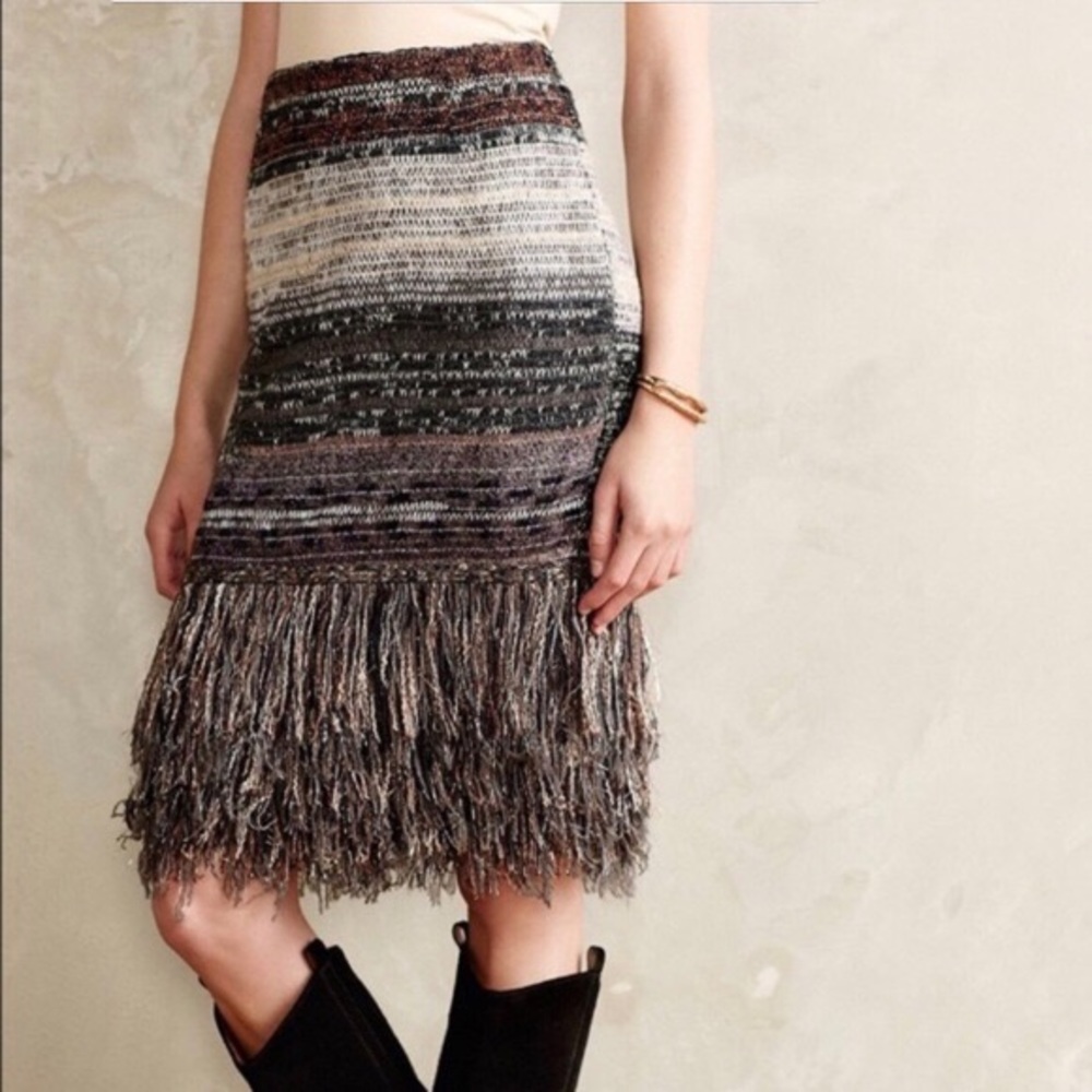 Anthropologie Knit Metallic Skirt with Fringe